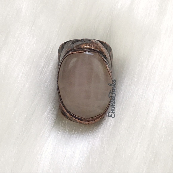New Natural Rose Quartz & Textured Copper Statement Cocktail Ring - Picture 6 of 16
